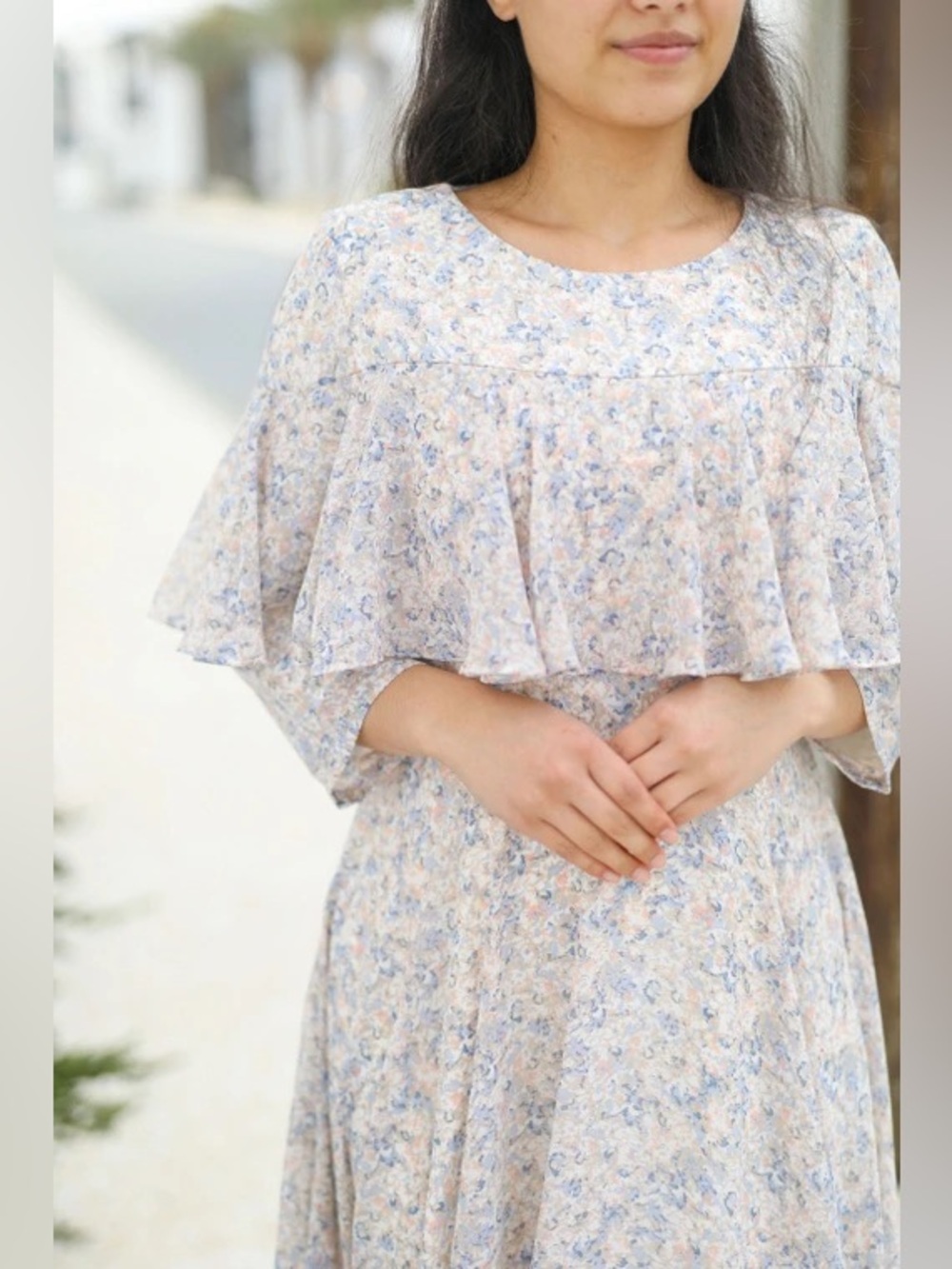 Dainty Jewells Cream Maxi Dress with Blue Floral Print